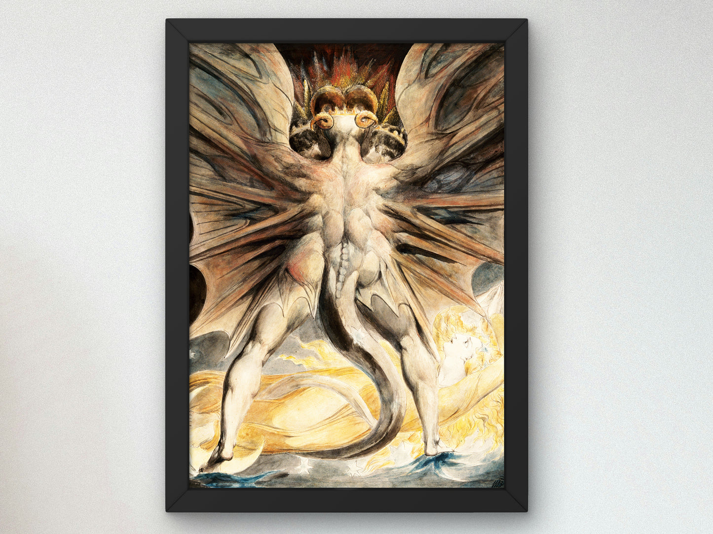 The Great Red Dragon and the Woman Clothed with the Sun by William Blake 1803, Wall Art Print, Fine Art Reproduction, Museum Quality Decor