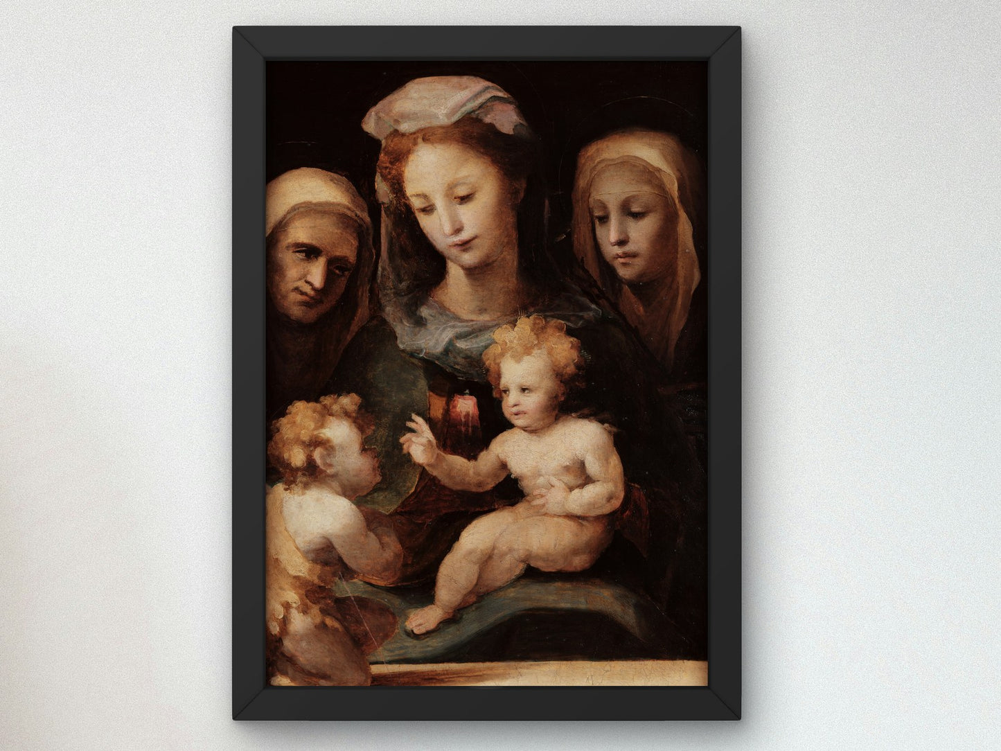 Madonna with Child and Saints John the Baptist Elizabeth and Catherine of Siena by Domenico Beccafumi 1550, Wall Art Print