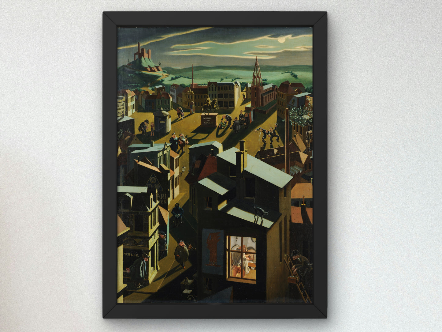 German Small Town By Night by Georg Scholz 1923, Wall Art Print, Fine Art Reproduction, Museum Quality Decor, Poster