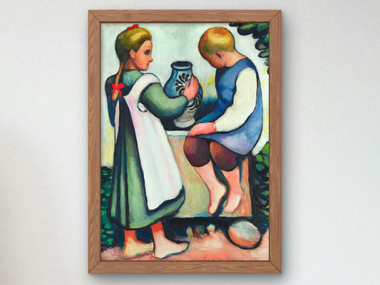 Children at the Well II by August Macke 1910, Wall Art Print, Fine Art Reproduction, Museum Quality Decor, Poster