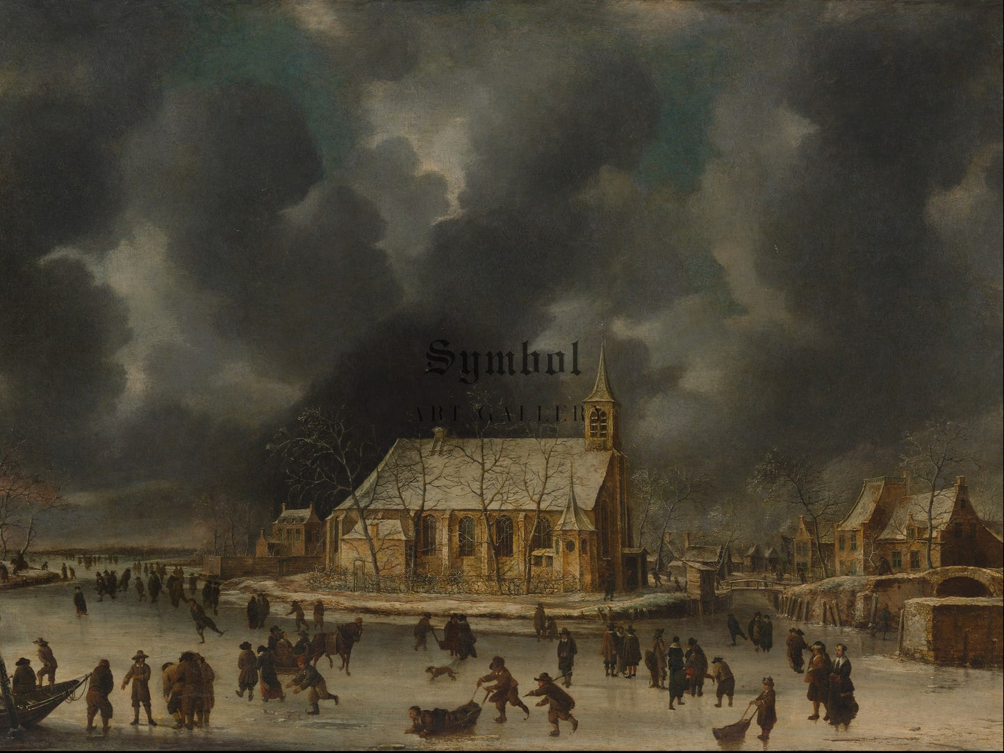Skating at Sloten Near Amsterdam by Johannes Abrahamsz Beerstraten 1650, Wall Art Print, Fine Art Reproduction, Museum Quality Decor, Poster