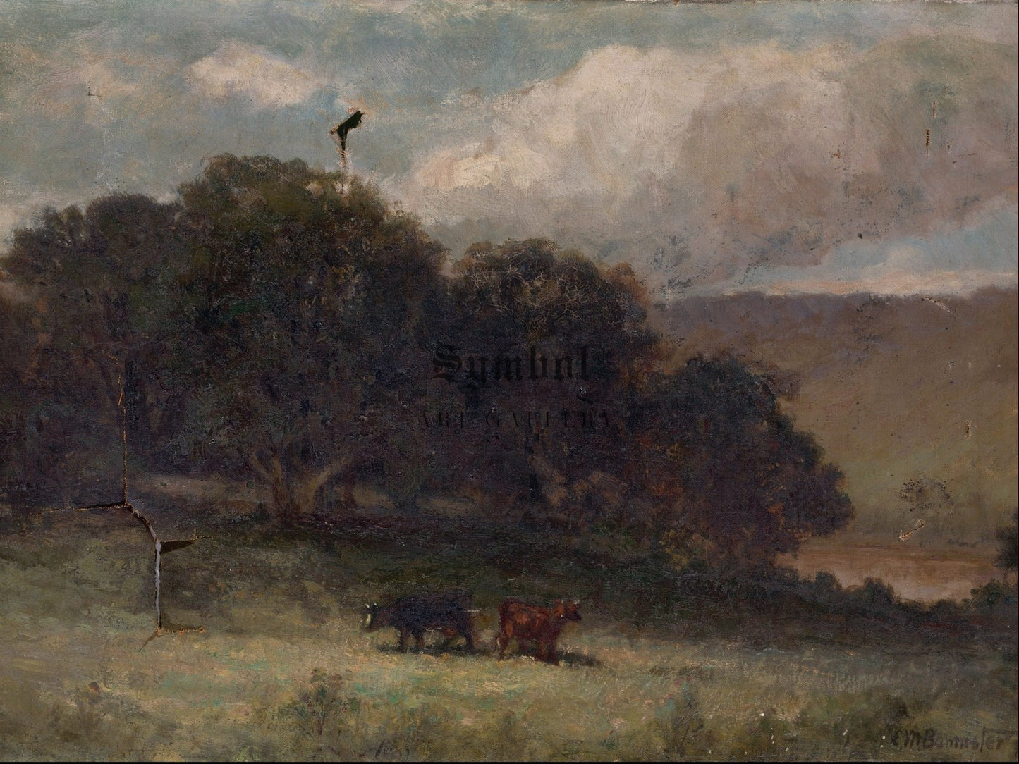 Landscape with Trees and Two Cows in Meadow by Edward Mitchell Bannister 1895, Wall Art Print, Fine Art Reproduction, Museum Quality Decor