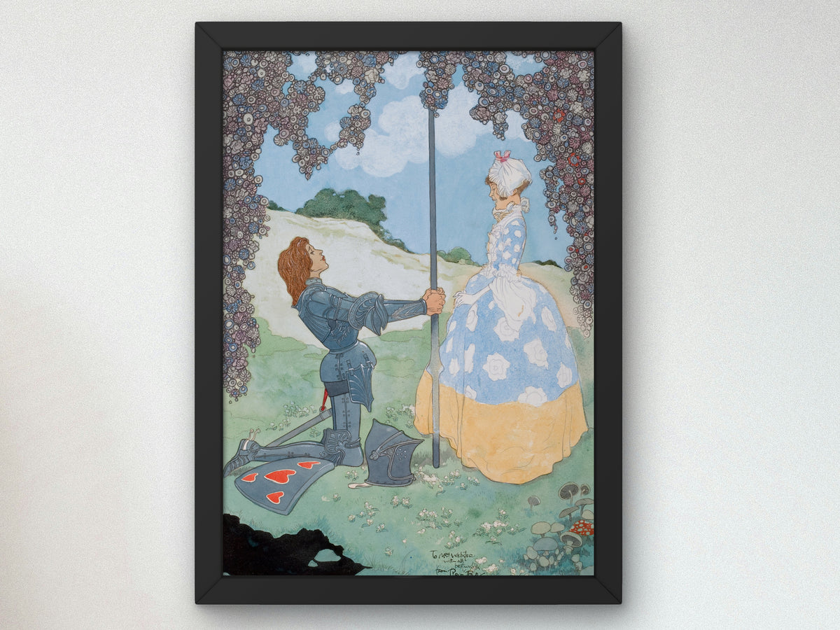 The Knight and His Maid by René Bull, Wall Art Print, Fine Art Reproduction, Museum Quality Decor, Poster