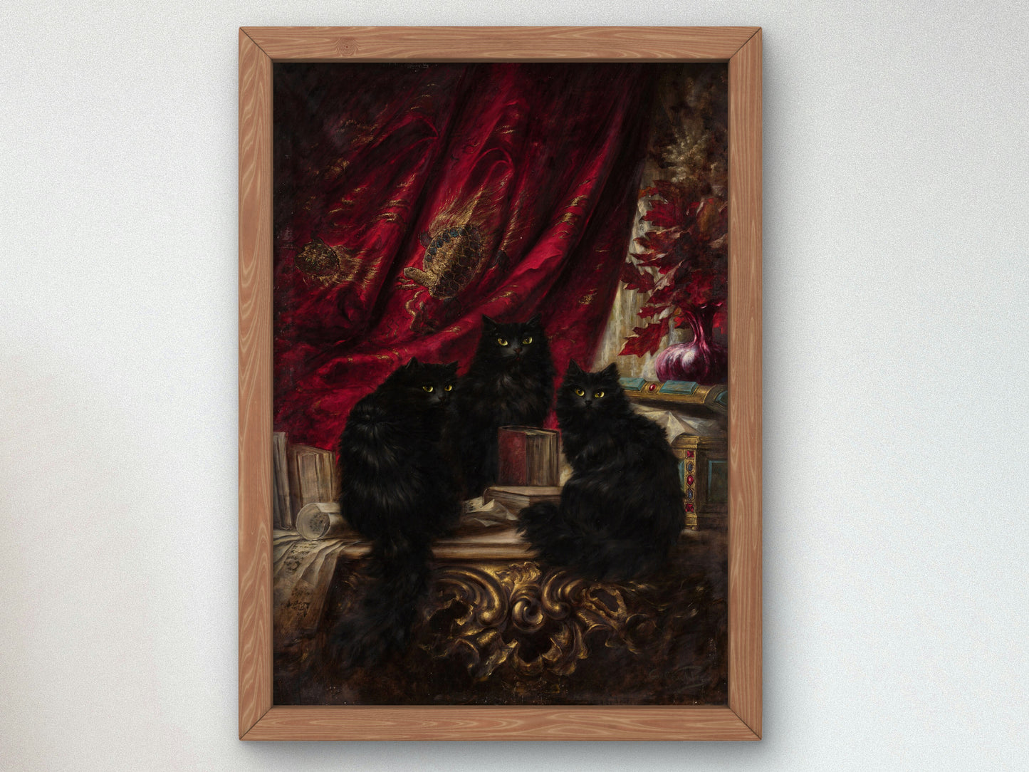Three Black Cats by Carl Kahler, Wall Art Print, Fine Art Reproduction, Museum Quality Decor, Poster