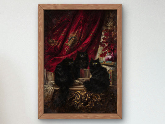 Three Black Cats by Carl Kahler, Wall Art Print, Fine Art Reproduction, Museum Quality Decor, Poster