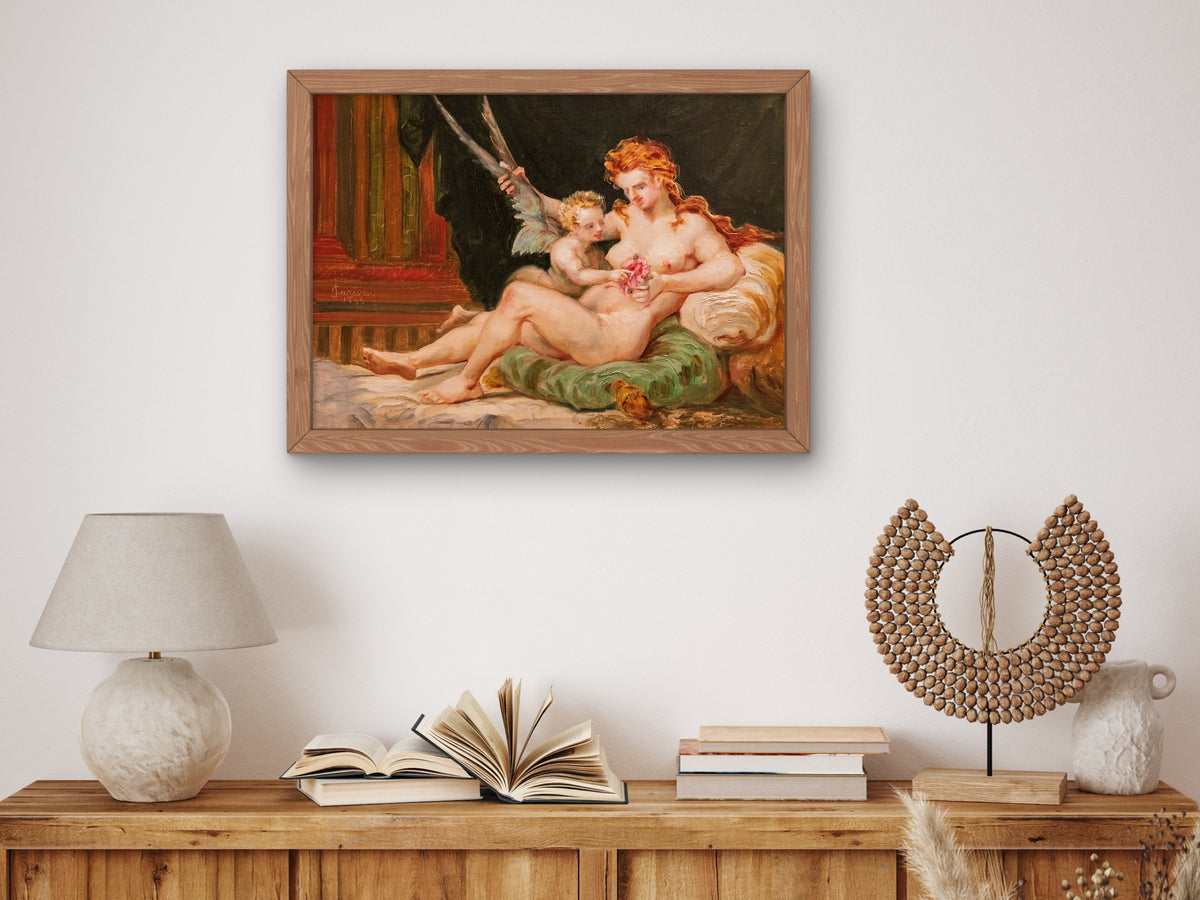 Woman Holding the Wings of Love by Jean Baptiste Cariven 1893, Wall Art Print, Fine Art Reproduction, Museum Quality Decor, Poster