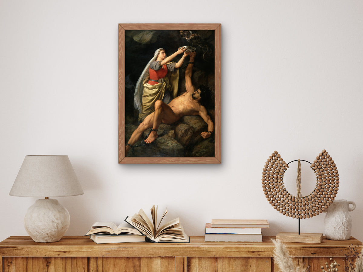 Loki and Sigyn by Mårten Eskil Winge 1863, Wall Art Print, Fine Art Reproduction, Museum Quality Decor, Poster