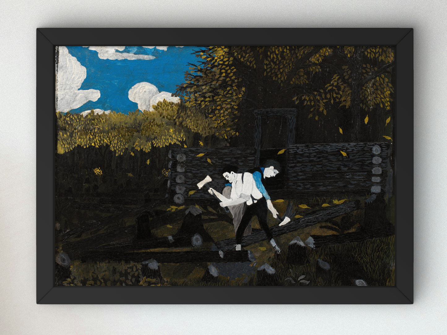 Abraham Lincoln and His Father Building Their Cabin on Pigeon Creek by Horace Pippin 1945, Wall Art Print, Fine Art Reproduction