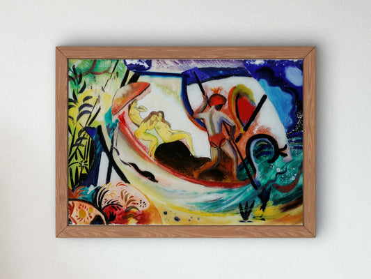 Three Girls in a Barque by August Macke 1912, Wall Art Print, Fine Art Reproduction, Museum Quality Decor, Poster