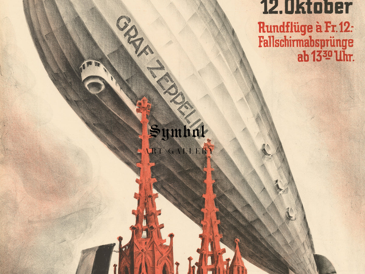 Graf Zeppelin Landing Basel by Otto Plattner 1930, Wall Art Print, Fine Art Reproduction, Museum Quality Decor, Poster