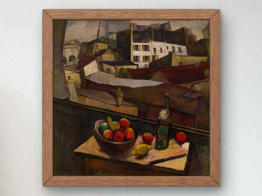 Knife and Fruit in Front of the Window by Diego Rivera 1917, Wall Art Print, Fine Art Reproduction, Museum Quality Decor, Poster