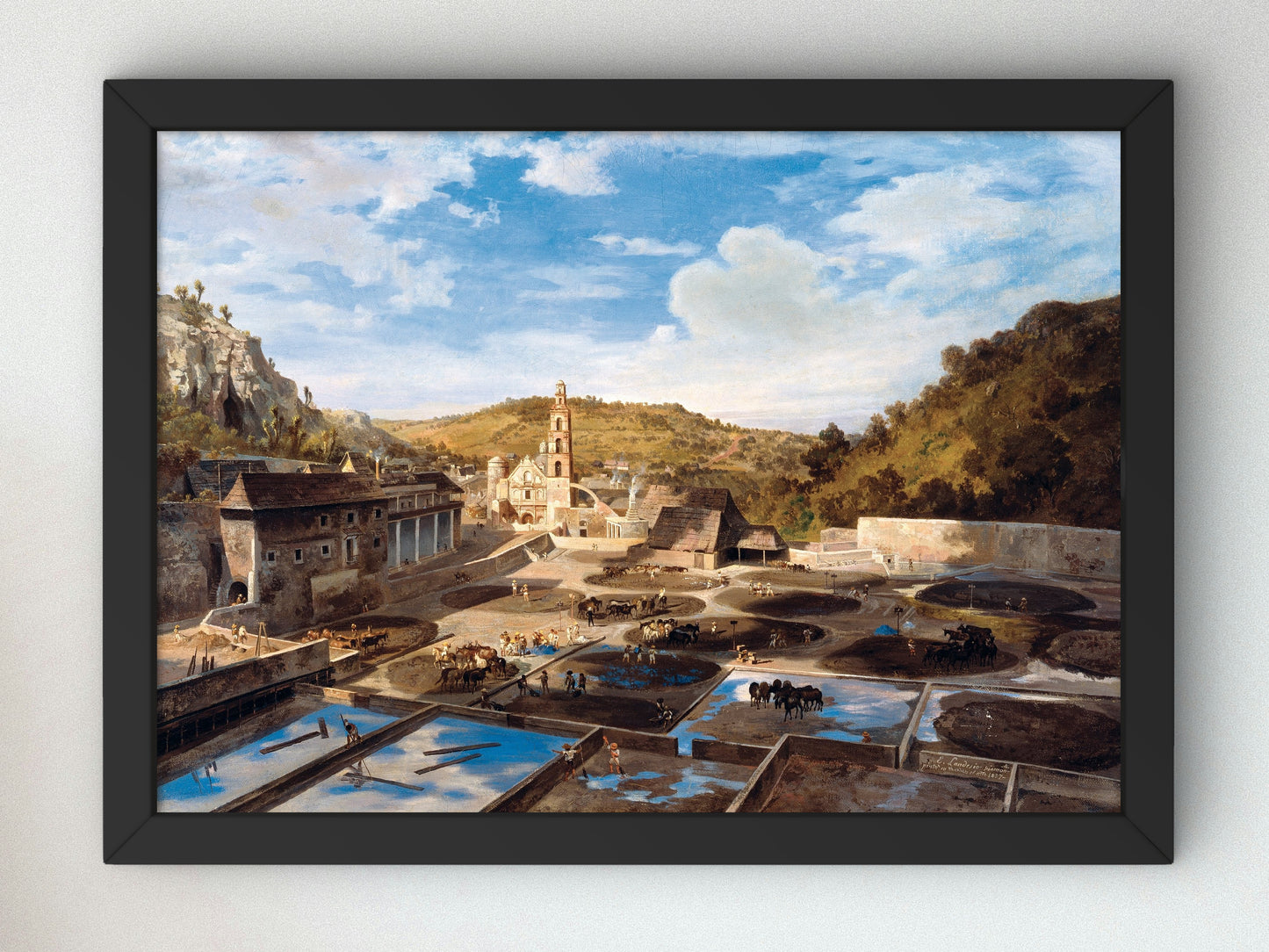 Patio de la Hacienda de Santa María Regla by Eugenio Landesio 1857, Wall Art Print, Fine Art Reproduction, Museum Quality Decor, Poster