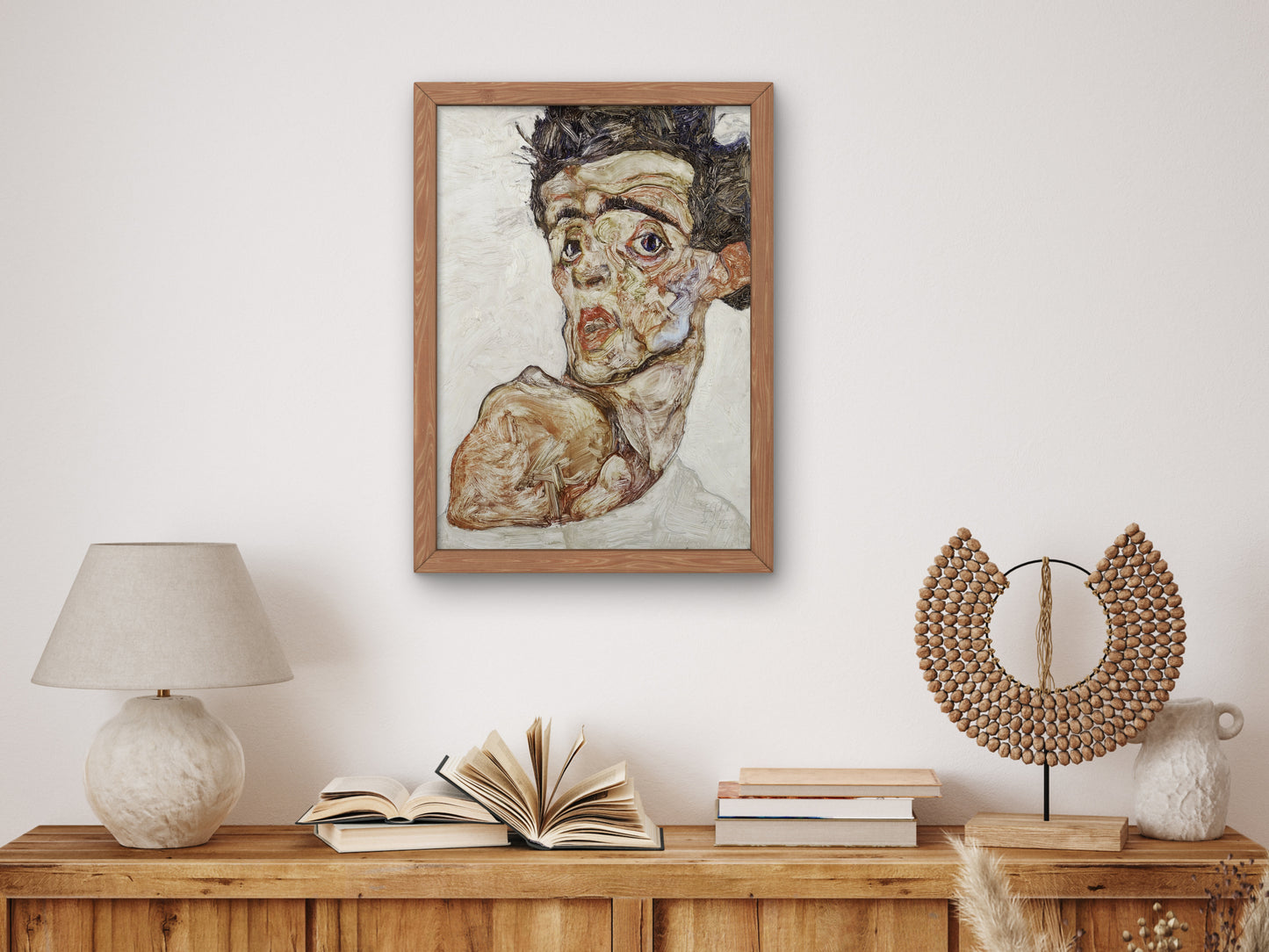 Self Portrait with Raised Bare Shoulder by Egon Schiele 1912, Wall Art Print, Fine Art Reproduction, Museum Quality Decor, Poster