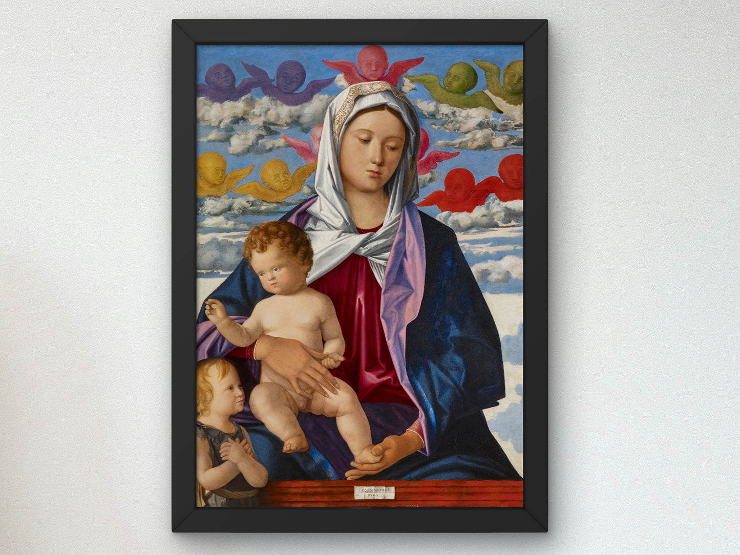 Madonna and Child with St. John the Baptist by Giovanni Bellini 1490, Wall Art Print, Fine Art Reproduction, Museum Quality Decor, Poster