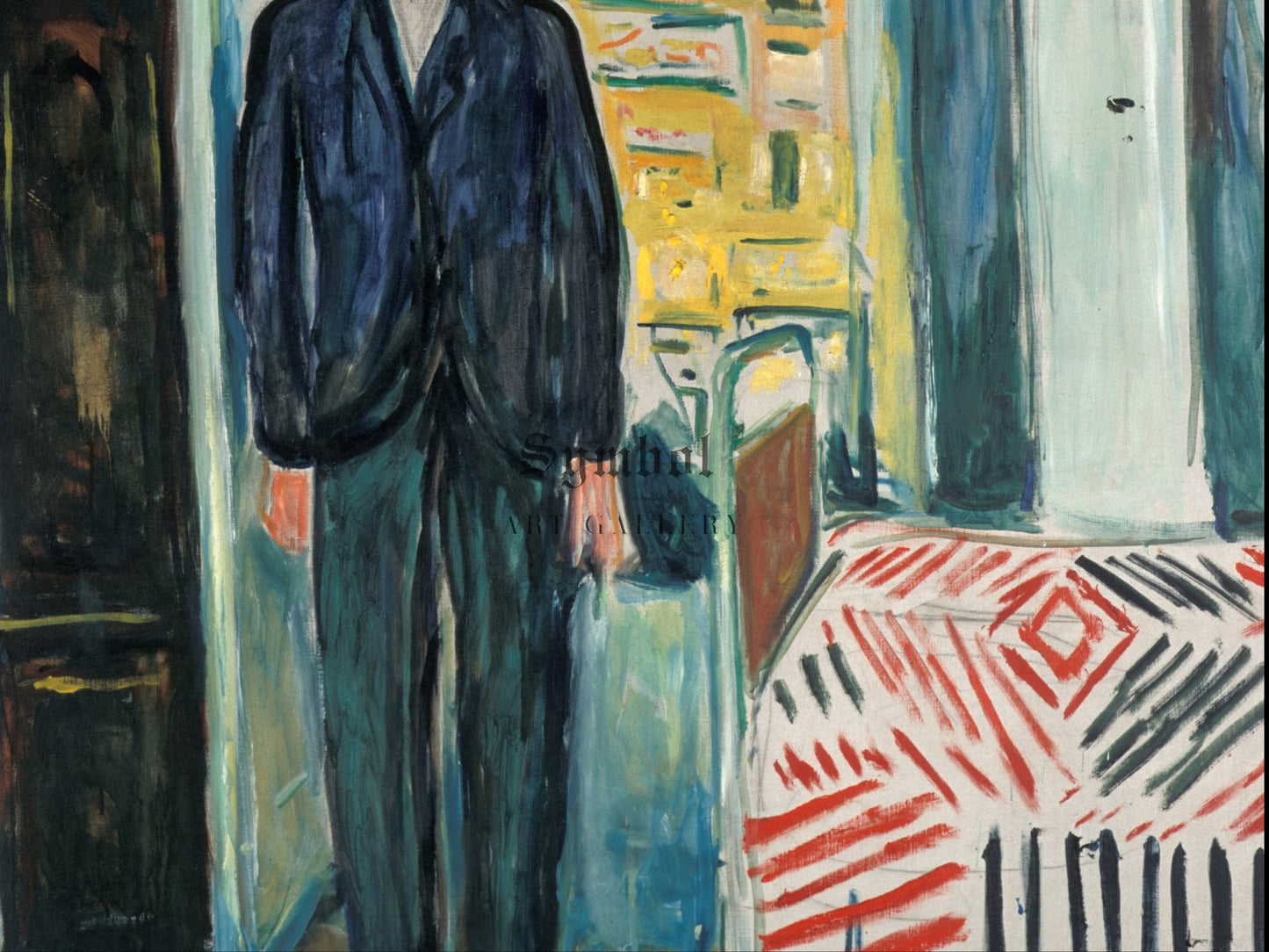 Self Portrait Between the Clock and the Bed by Edvard Munch 1940, Wall Art Print, Fine Art Reproduction, Museum Quality Decor, Poster