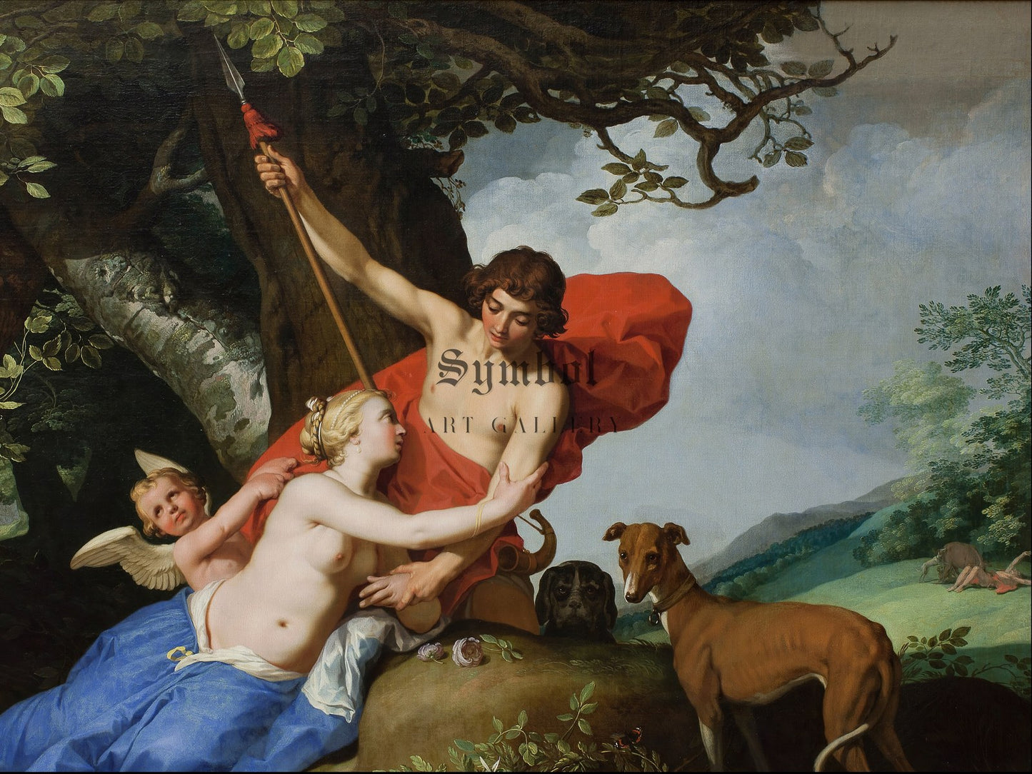 Venus and Adonis by Abraham Bloemaert 1632, Wall Art Print, Fine Art Reproduction, Museum Quality Decor, Poster