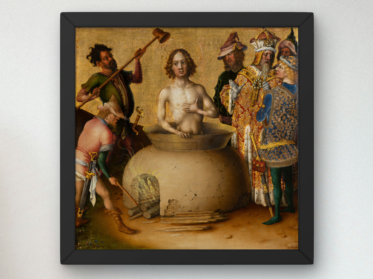 Martyrdom of St. John the Evangelist by Stefan Lochner 1435, Wall Art Print, Fine Art Reproduction, Museum Quality Decor, Poster