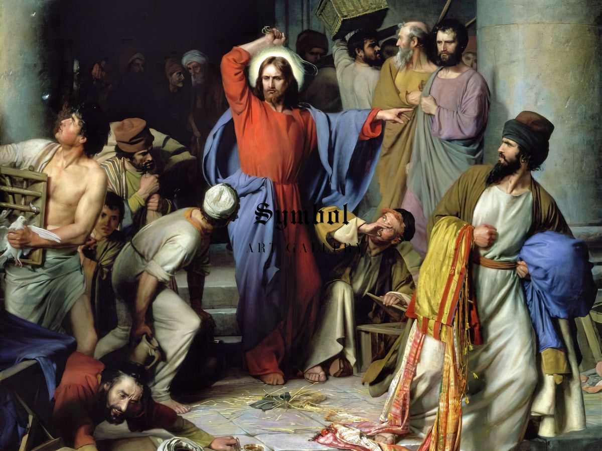 Casting out the Money Changers by Carl Bloch 1874, Wall Art Print, Fine Art Reproduction, Museum Quality Decor, Poster