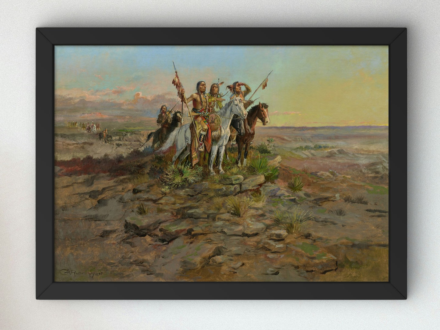 Approach of the White Men by Charles Marion Russell 1898, Wall Art Print, Fine Art Reproduction, Museum Quality Decor, Poster