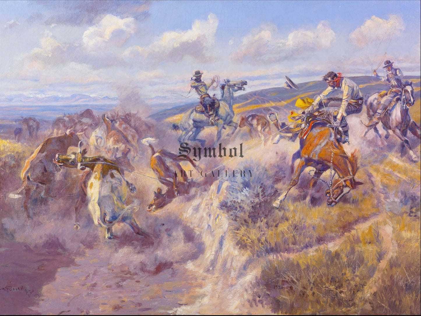 A Tight Dally and a Loose Latigo by Charles Marion Russell 1920, Wall Art Print, Fine Art Reproduction, Museum Quality Decor, Poster
