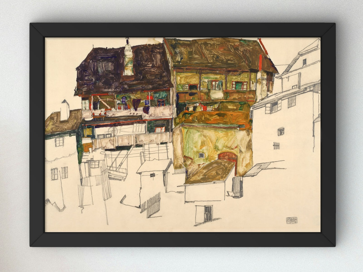 Old Houses in Krumau by Egon Schiele 1914, Wall Art Print, Fine Art Reproduction, Museum Quality Decor, Poster