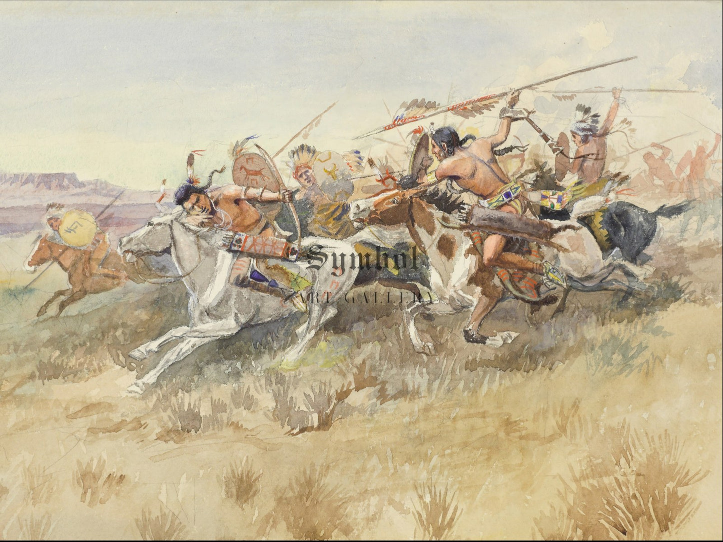 Running Fight Between Crees and Blackfeet Old Style Warfare by Charles Marion Russell 1895, Wall Art Print, Fine Art Reproduction