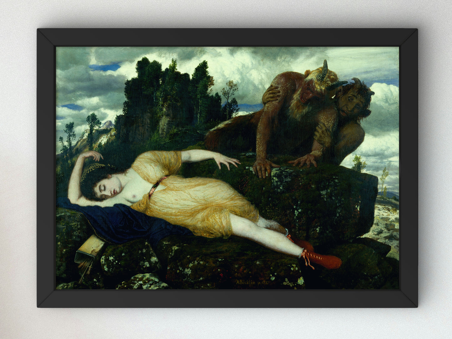 Sleeping Diana Watched by Two Fauns by Arnold Böcklin 1877, Wall Art Print, Fine Art Reproduction, Museum Quality Decor, Poster