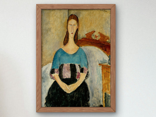Portrait of Jeanne Hébuterne Seated by Amedeo Modigliani 1918, Wall Art Print, Fine Art Reproduction, Museum Quality Decor, Poster