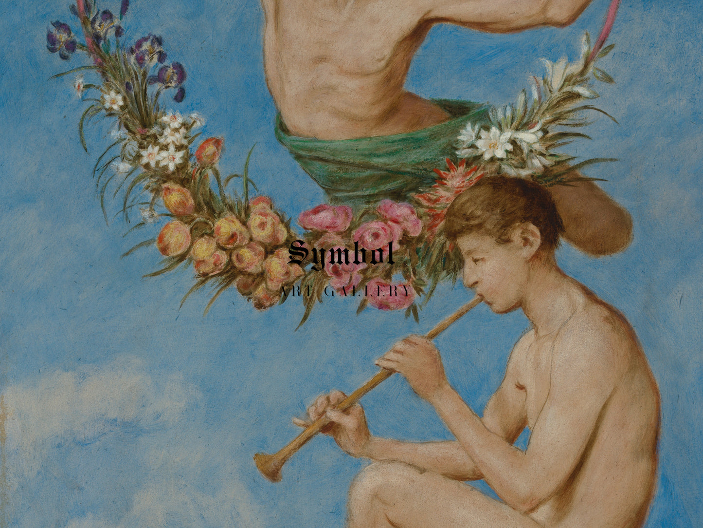 May, Two Youthful Genii with Flowers by Hans Thoma 1906, Wall Art Print, Fine Art Reproduction, Museum Quality Decor, Poster