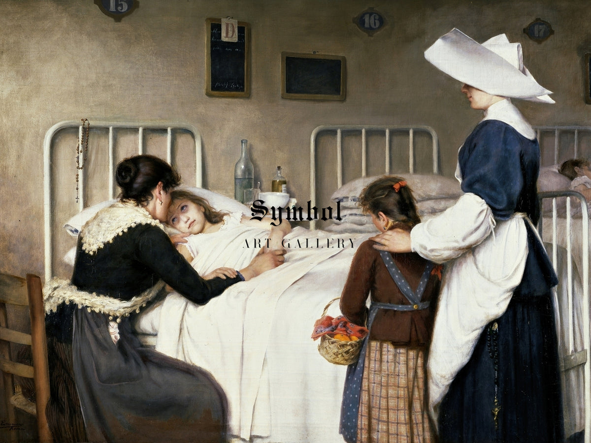The Mother's Visit to the Hospital by Enrique Paternina García Cid 1892, Wall Art Print, Fine Art Reproduction, Museum Quality Decor, Poster