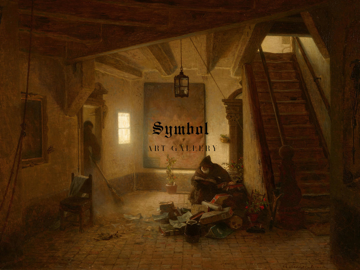 The Bookworm by Andreas Achenbach 1840, Wall Art Print, Fine Art Reproduction, Museum Quality Decor, Poster