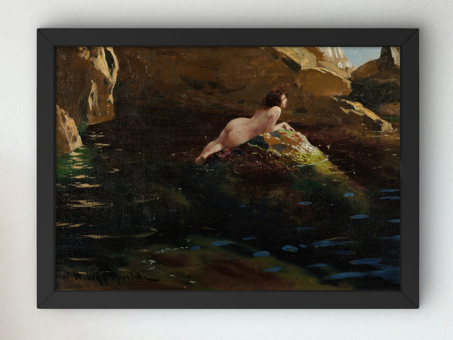 Nymph on a Rock by Feliks Michał Wygrzywalski, Wall Art Print, Fine Art Reproduction, Museum Quality Decor, Poster