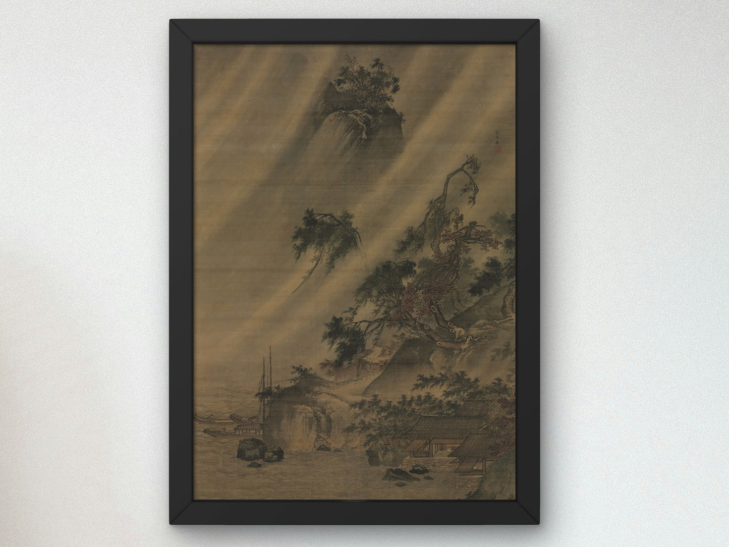 River Village in a Rainstorm by Lu Wenying 1480, Wall Art Print, Fine Art Reproduction, Museum Quality Decor, Poster