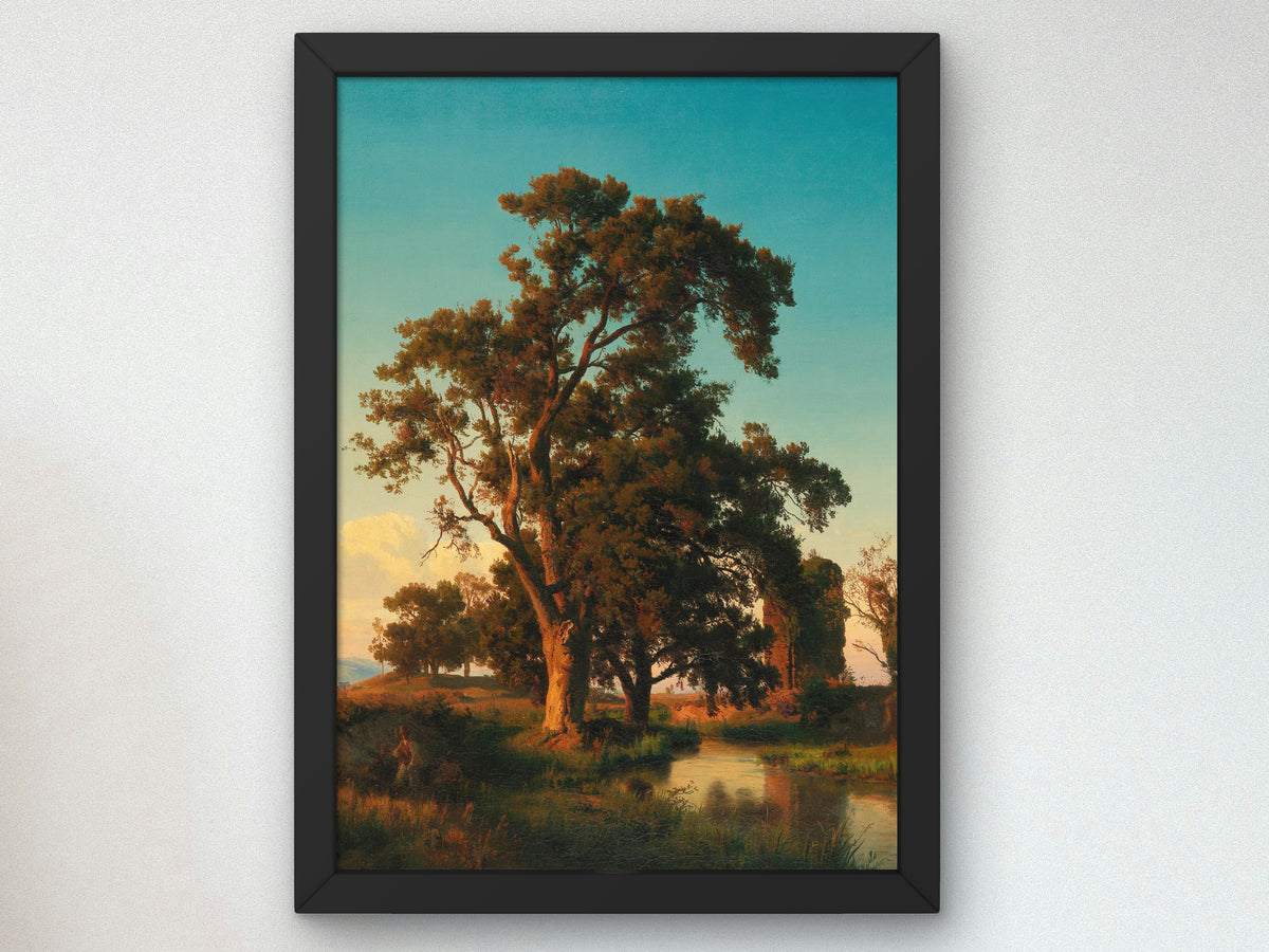 A Majestic Tree in the Evening Light by Oswald Achenbach, Wall Art Print, Fine Art Reproduction, Museum Quality Decor, Poster