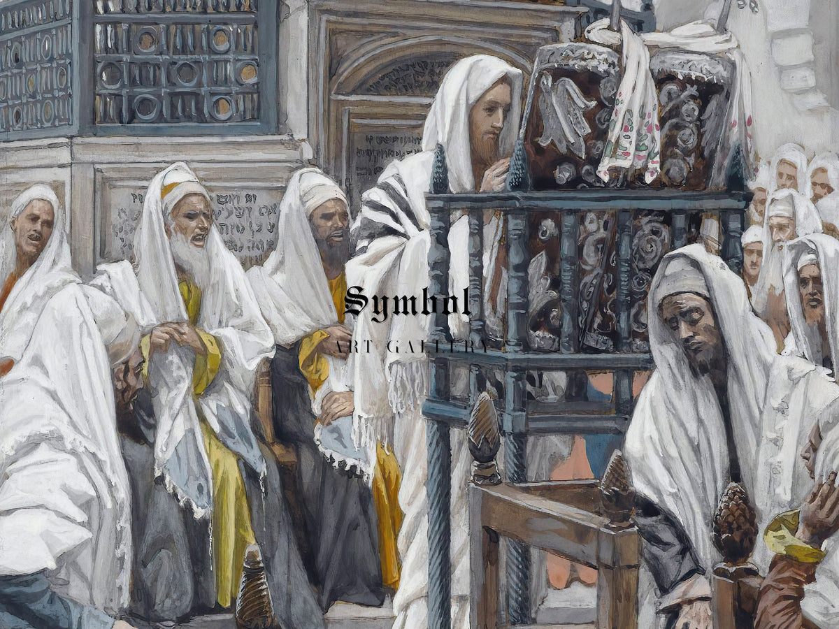 Jesus Unrolls the Book in the Synagogue by James Tissot 1886, Wall Art Print, Fine Art Reproduction, Museum Quality Decor, Poster