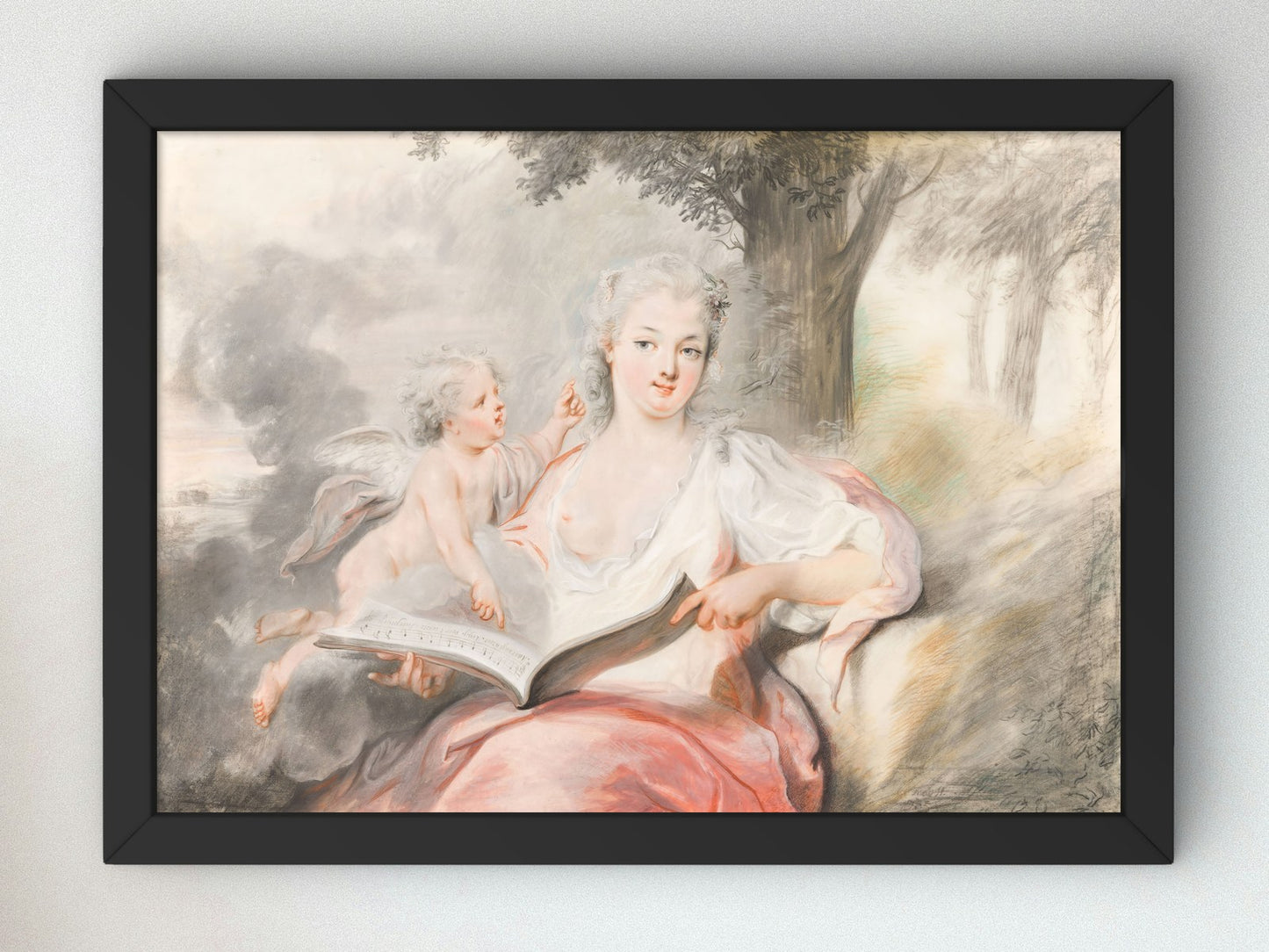 Lady with Cupid and a Songbook by Cornelis Troost 1745, Wall Art Print, Fine Art Reproduction, Museum Quality Decor, Poster