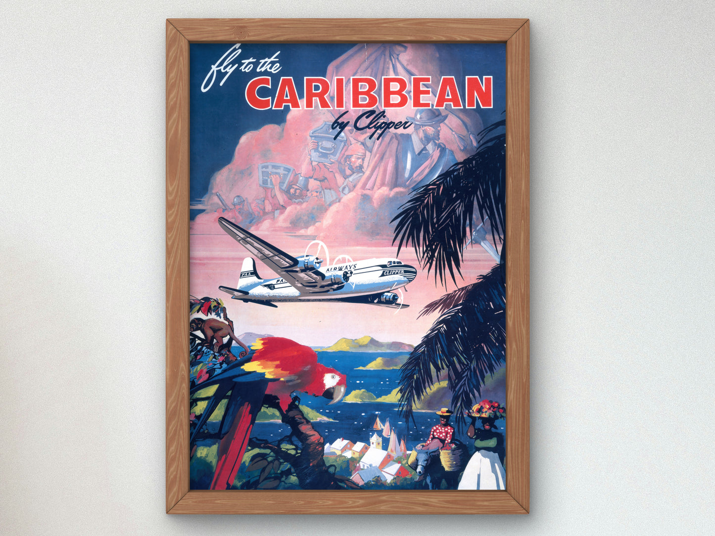 Fly to the Caribbean by Clipper by Mark Von Arenburg 1950, Wall Art Print, Fine Art Reproduction, Museum Quality Decor, Poster
