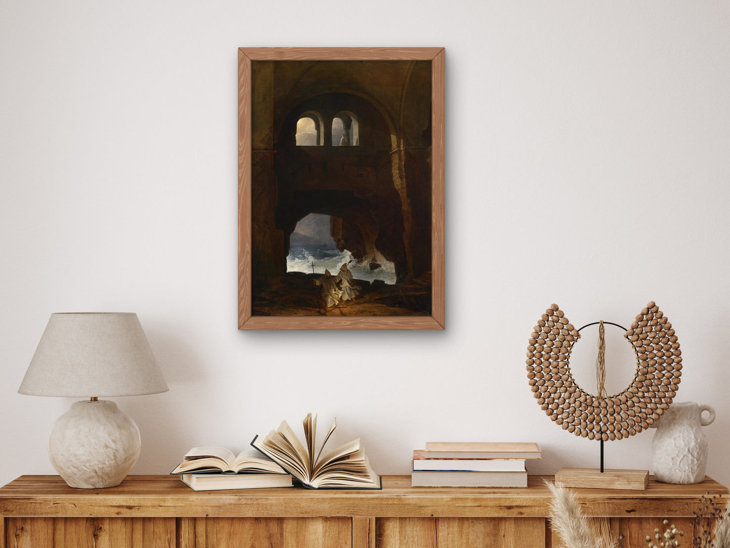 Monks in the Courtyard of a Monastery by the Sea by Franz Ludwig Catel, Wall Art Print, Fine Art Reproduction, Museum Quality Decor, Poster