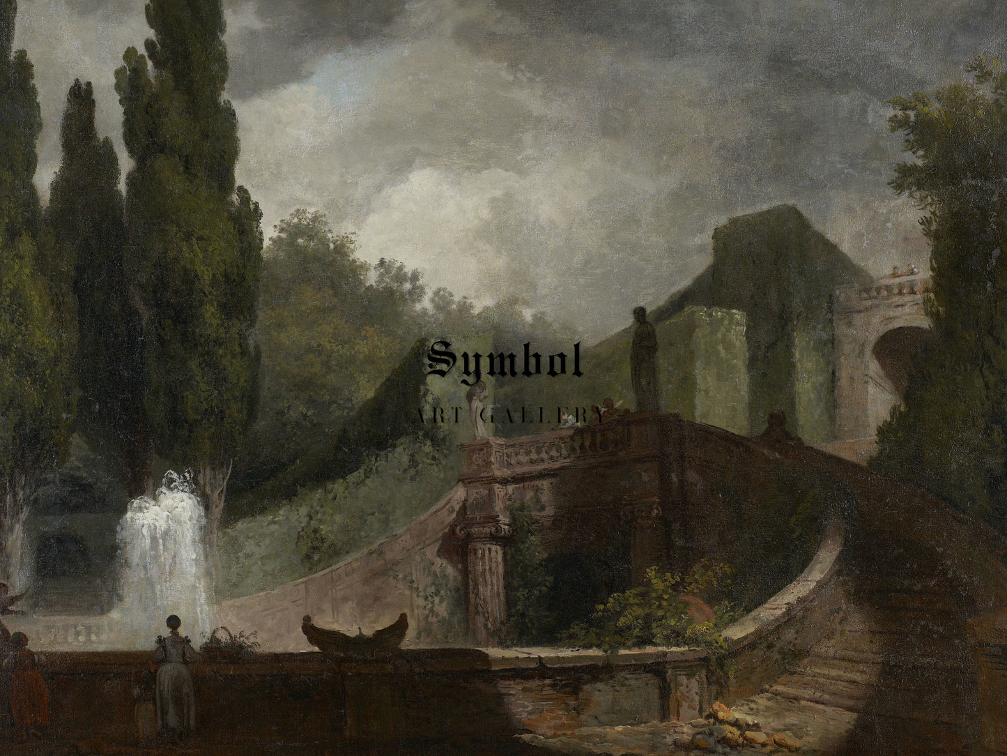 The Grand Staircase of the Villa d'Este at Tivoli by Jean Honoré Fragonard 1760, Wall Art Print, Fine Art Reproduction, Museum Quality Decor