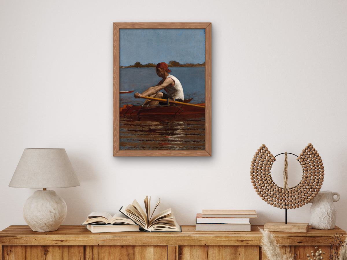 John Biglin in a Single Scull by Thomas Eakins 1874, Wall Art Print, Fine Art Reproduction, Museum Quality Decor, Poster