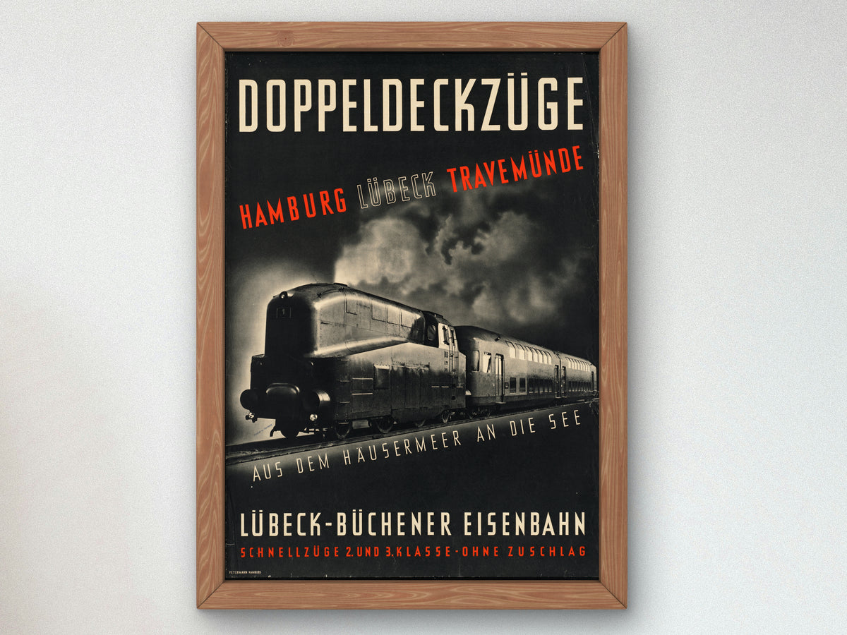 Double Decker Trains Hamburg Lübeck Travemünde by Peter Smith Templeton, Wall Art Print, Fine Art Reproduction, Museum Quality Decor, Poster
