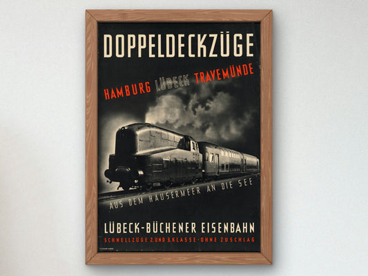 Double Decker Trains Hamburg Lübeck Travemünde by Peter Smith Templeton, Wall Art Print, Fine Art Reproduction, Museum Quality Decor, Poster