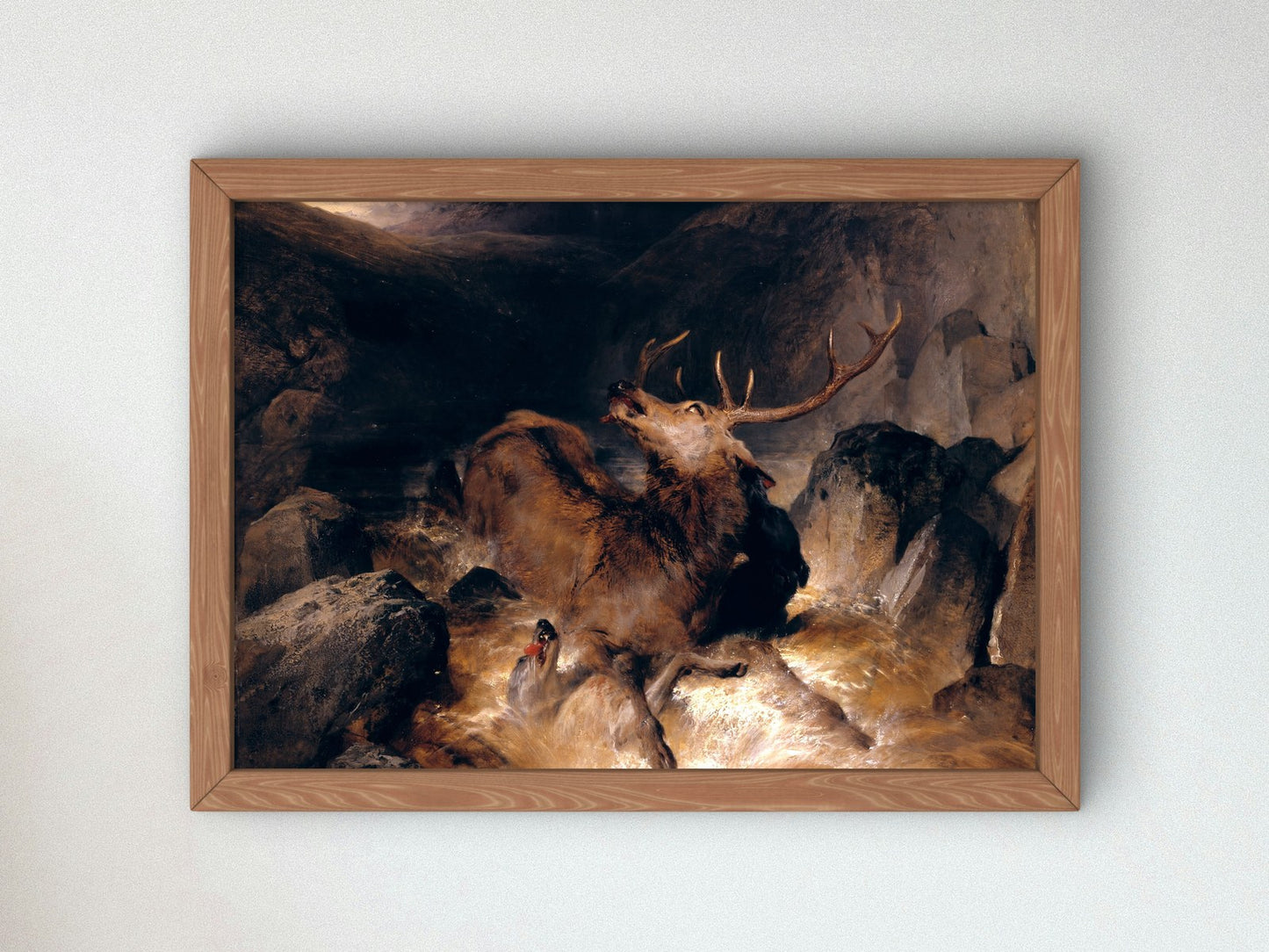 Deer and Deer Hounds in a Mountain Torrent by Edwin Landseer 1832, Wall Art Print, Fine Art Reproduction, Museum Quality Decor, Poster