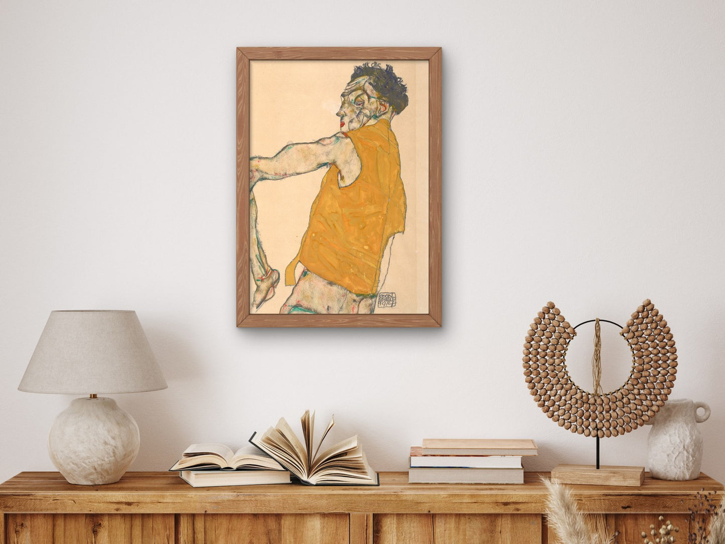 Self Portrait in Yellow Vest by Egon Schiele 1914, Wall Art Print, Fine Art Reproduction, Museum Quality Decor, Poster