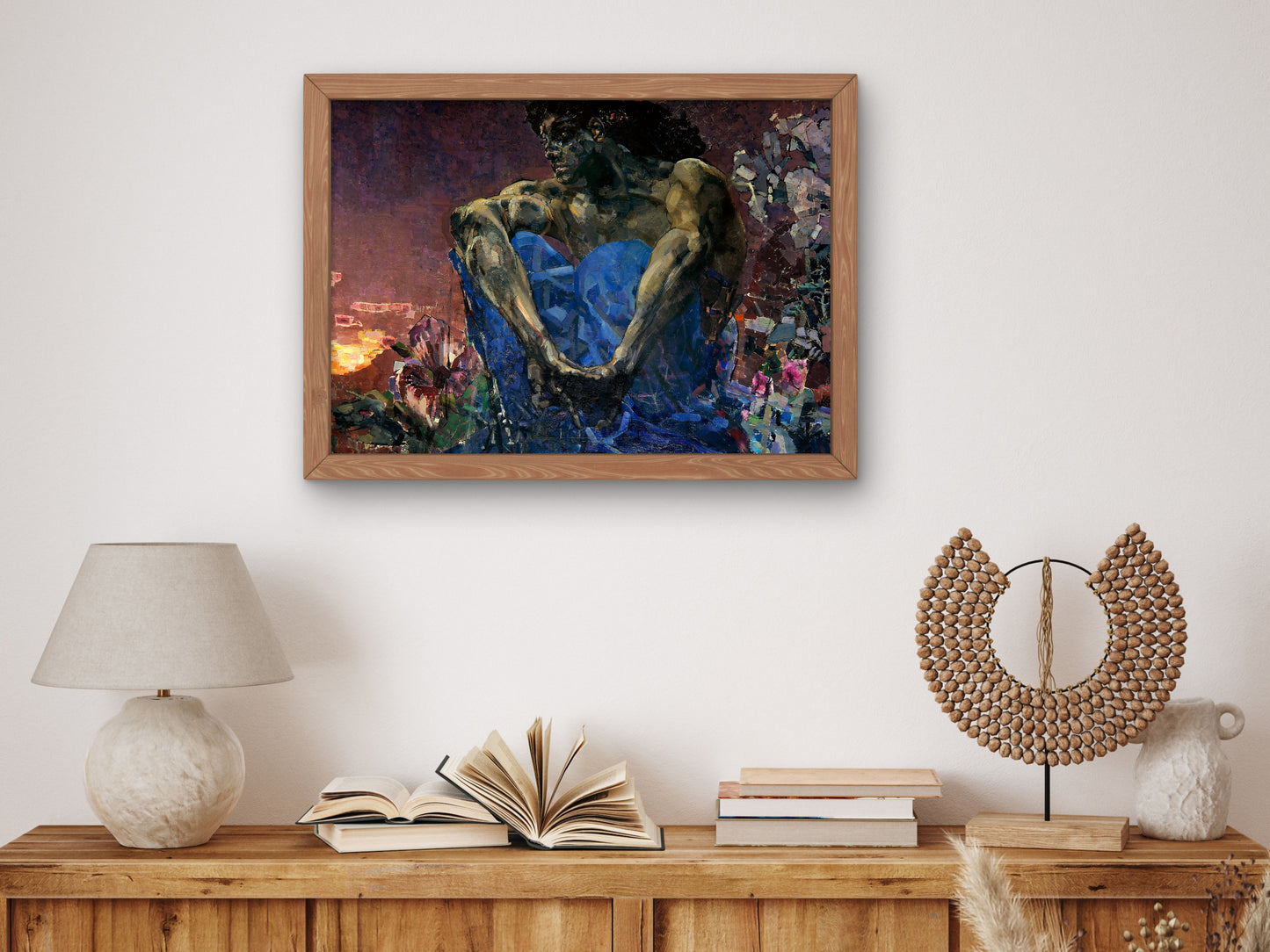Demon Sitting by Mikhail Vrubel 1890, Wall Art Print, Fine Art Reproduction, Museum Quality Decor, Poster