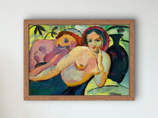 Two Girls, Oriental Study by August Macke 1912, Wall Art Print, Fine Art Reproduction, Museum Quality Decor, Poster