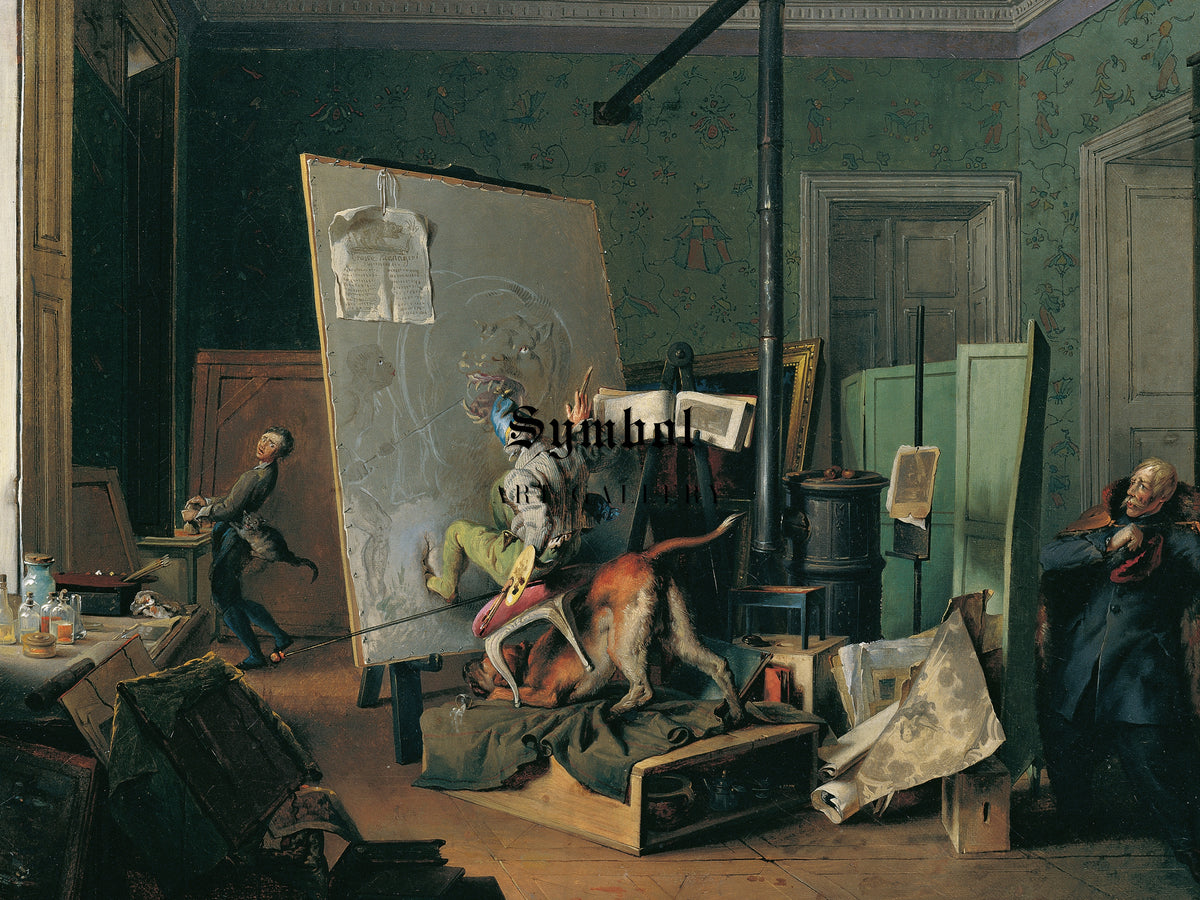 Comical Scene in the Studio by Josef Danhauser 1829, Wall Art Print, Fine Art Reproduction, Museum Quality Decor, Poster