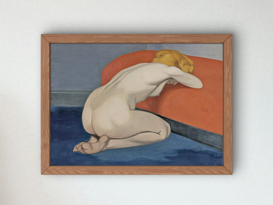 Woman Kneeling in Front of a Red Couch by Félix Vallotton 1915, Wall Art Print, Fine Art Reproduction, Museum Quality Decor, Poster