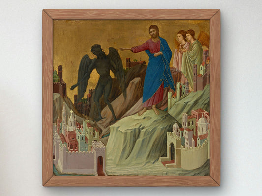 The Temptation of Christ on the Mountain by Duccio di Buoninsegna 1308, Wall Art Print, Fine Art Reproduction, Museum Quality Decor, Poster
