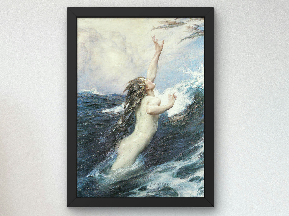 Flying Fish by Herbert James Draper 1910, Wall Art Print, Fine Art Reproduction, Museum Quality Decor, Poster